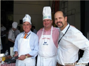 Dan Rosenheim and Dan Rodrigues stop the grilling to pose with President, Ron Longinotti at the CBS 5 / CW 44 Cable 12 employee BBQ, Wed., July 9, 2008.
